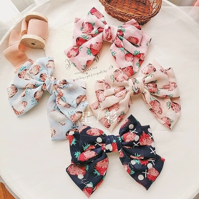 Instagram Japanese and strawberry three-layer bow hair clip Chiffon Cloth Spring clip girl Web Celebrity sweet