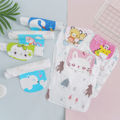 Factory Direct Sales Boys and Girls Baby Children Pure Cotton Sweat Towel Cartoon Pattern Soft Kindergarten Summer Sweat-Absorbing Towel