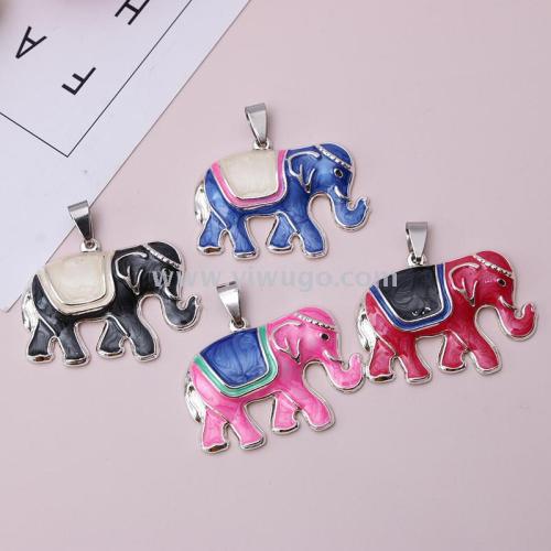 stainless steel new fashion european and american elephant stainless steel color double-sided painting oil necklace exquisite pendant factory direct