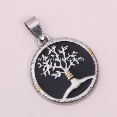 Steel Silver Black Vintage Lucky Lucky Tree round Pendant Stainless Steel Precision Casting Plant Pendant Factory Direct Sales