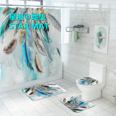 STAR MAT classic large feather European four-piece bath curtain waterproof polyester fabric hotel bathroom curtain