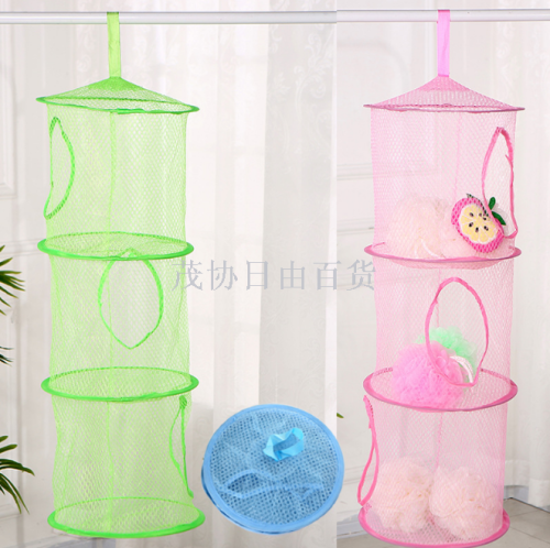 breathable hanging bag bathroom storage hanging basket mesh elevator cage three-layer foldable underwear drying basket