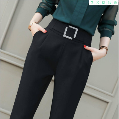 The new spring and autumn haren trousers of high waist elastic suit budget western style trousers of large size women loose fitting