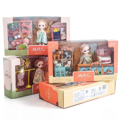 Mini Simulation Play House Pet Shop 16cm Doll Riding Bike Board Game Set Gift Box Stall Hot Sale