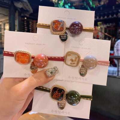 Headband Korean Style Dongdaemun Hair Band Internet Celebrity Hair Elastic Band Vintage Amber Leather Bracelet Dual-Use Headdress for Women