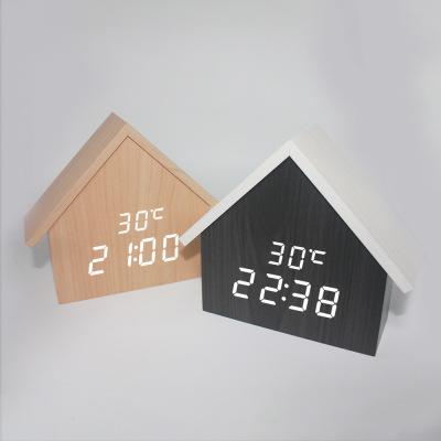 Nordic INS new house clock wood clock solid wood electronic clock Children alarm clock with temperature clock Hs-l