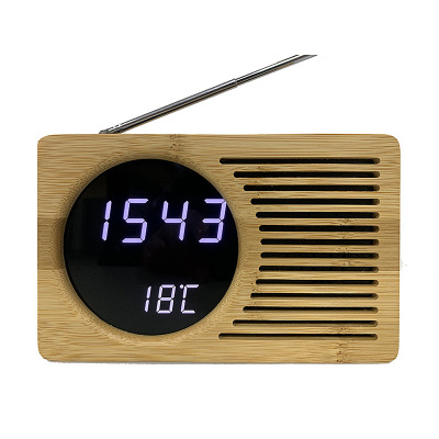 New Bamboo LED Clock FM Radio Electronic Alarm Clock display Foreign Trade cross-border e-Commerce distribution 2602