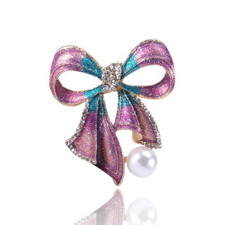 Cross-border hot Edition Korean Diamond-encrusted with Pearl Bow Brooch Women's clothing Accessories manufacturers Direct