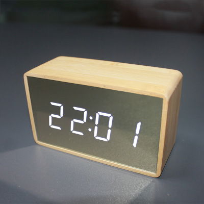 The New creative bamboo electronic clock simple LED alarm clock gold mirror clock bedside clock 1294 true bamboo gold mirror