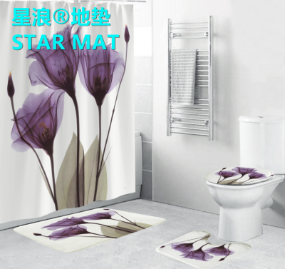 STAR MAT natural scenery rose flower four-piece bath curtain waterproof polyester fabric hotel bathroom curtain 