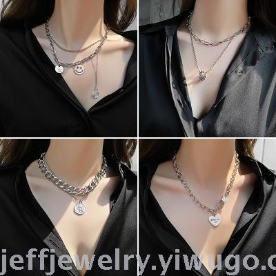 2020 New Trendy Light Luxury Necklace for Women Niche Design Hip Hop Internet Celebrity Titanium Steel Clavicle Chain Ins Cold Style