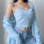 2020 Autumn European and American fashion women's Blue Cardigan knitted Hollowing -out vest two-piece Pullover jacket for women's hair