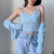 2020 Autumn European and American fashion women's Blue Cardigan knitted Hollowing -out vest two-piece Pullover jacket for women's hair