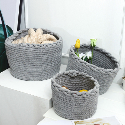 Foreign Trade Woven Cotton Rope Storage Basket Nordic Simple Desktop Sundries Cotton Thread Storage Box Frame Finishing Storage Basket