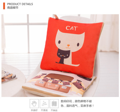 Factory Wholesale Multi-Purpose Linen Pillow Blanket Artistic Cartoon Cute Pillow One Product Dropshipping Airable Cover