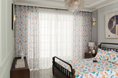 Printed home textile sheer curtain customized ready made window sheer fabric