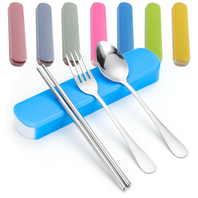 1010 Stainless Steel Chopsticks Spork Coffee Spoon Gift Tableware Set Pull-out Plastic Box Customizable Logo