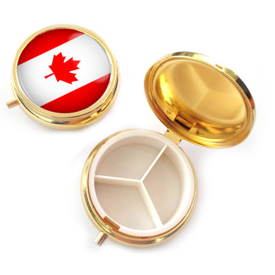 Maple Leaf Travel Canada Custom Round Gold Three-Pane Portable Pill Box