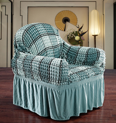 Factory Direct Supply New Seersucker Two-Color Plaid Quilted Simple Fabric Sofa Cushion Sofa Cover Support Customization