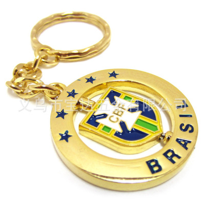 Rotating key Chain of Brazil Gold with high-grade Metal Alloy painting tourist mascot logo