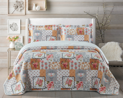 Jacquard printed bedding three-piece set full polyester home textile summer quilt not stitching quilt bed cover 