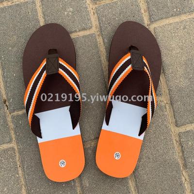 Popular in Europe and the United States for men to print color stripe beach flip-flops rubber shoelace EVA sole