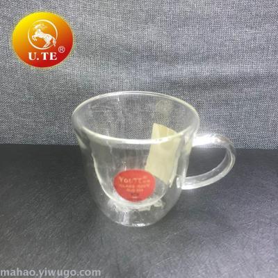 Explosion-proof double glass tea handle cup