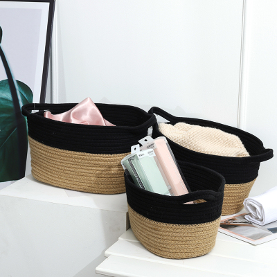 Nordic Ins Solid Color Stitching Cotton Woven Storage Basket Room Sundries Storage Storage Basket