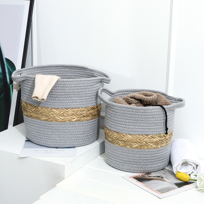 Nordic Ins Cotton Braided Storage Bucket Storage Basket Sundries Storage Basket Straw Laundry Basket Sundries Toy Basket