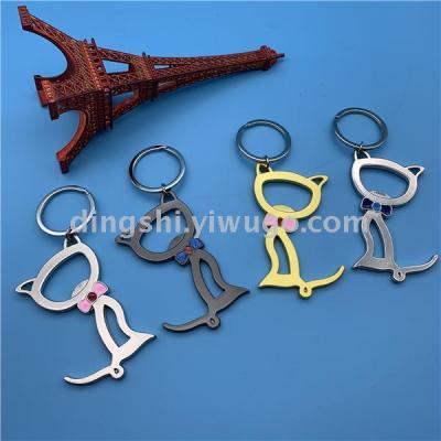 Guangdong Zinc Alloy Cat Keychain Metal Anti-Contact with Bottle Opener Press Elevator Multi-Functional Keychain