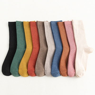 Solid-color socks women middle stockings Spring and autumn thin Korea pile socks women Japanese summer Ins tide pure cotton stockings
