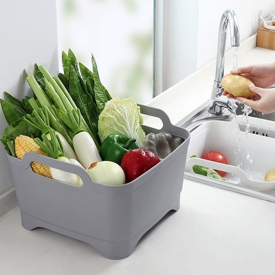 Z45-91053 Multi-Functional Kitchen Vegetable Washing Basket Fruit and Vegetable Storage Basket Cleaning Frame Plastic Basin Vegetable Basin Draining Basket