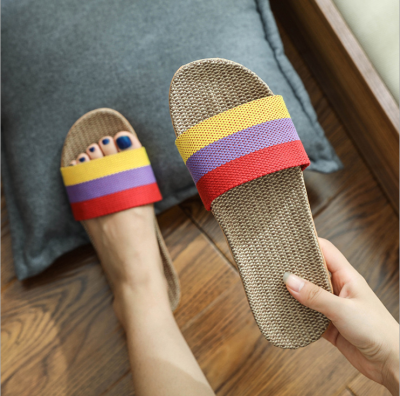 Linen slippers for women in summer indoor lovers household linen slippers for family home four seasons slippers