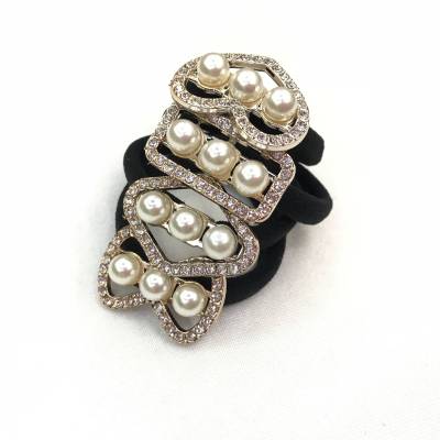 New nylon high stretch alloy diamond pearl square heart-shaped bow tie flower rubber band head ring