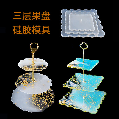 Cross-border for three layers of round fruit tray DIY crystal drops of silicone rubber fruit tea tray table tray Mold