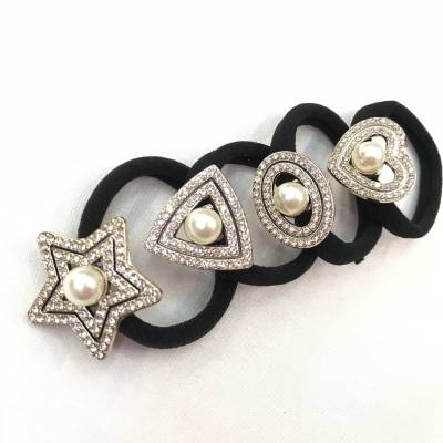 New nylon high stretch alloy diamond pearl five-pointed star square heart-shaped bow tie flower rubber band head ring