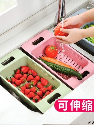 S72-Retractable Draining Basket Sink Drainage Basket Storage Rack Kitchen Dish Rack Sink Dish Washing Storage Fruit