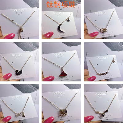 Titanium Steel Female Accessories Accessories Little Swan Necklace Exquisite Fan Pendant Fashion Bowknot Choker One Product Dropshipping