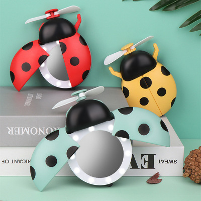 2020 New Seven Star Ladybug Beauty Mirror fill light lamp charging fan USB Mini Beetle hand-held small electric fan