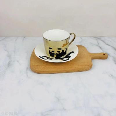 Creative Electroplating Mirror Cup Ceramic Coffee Cup with Plate Scented Tea Cup Gift Set Factory Direct Sales