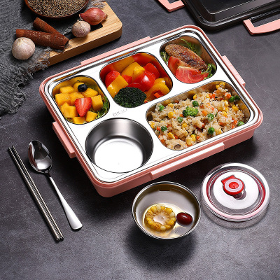 Student Portable Insulation Compartment 304 Stainless Steel Lunch Box Office Worker Square Lunch Boxes with Tableware Soup Bowl Bento Box