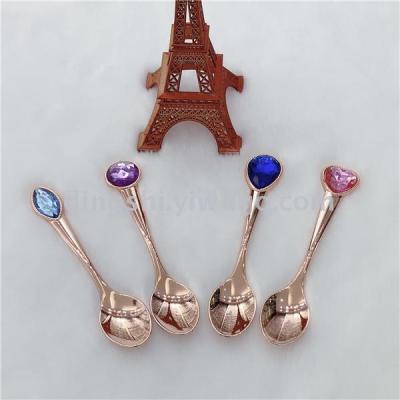 Guangdong Zinc Alloy Soup Spoon with Diamond Soup Spoon Coffee Spoon Rose Gold Milk Soup Spoon