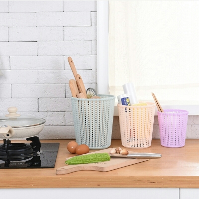 D03-732 Rattan New Kitchen Bathroom Household Trash Can Creative Trash Plastic Wastebasket Trash Can