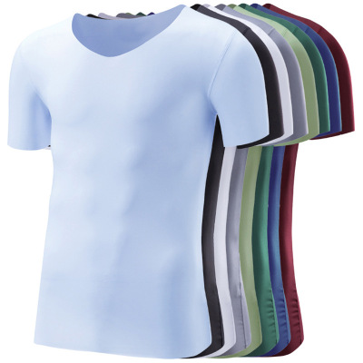 New Men's Spring/Summer Ice cream Seamless Monochrome T-shirt men's short-sleeved round collar slim short-sleeved men's T-shirt