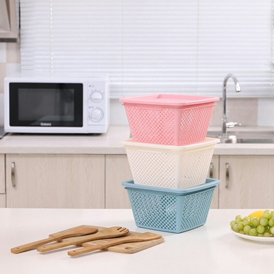 D03-751 Household Supplies Pp Hollow Basket Simple Modern Style Drain Basket Kitchen Vegetable Washing Basket Fruit Storage Basket