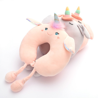 Custom New Long-Leg Unicorn U-Shaped Pillow Pp Cotton Moving Ear Travel Cartoon Cute Neck Pillow Wholesale Movable