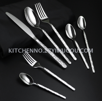 The new 2020 features embossed texture stainless steel western tableware seven stacked hotel steak knife and fork spoon