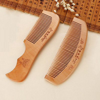 Carved Old Materials Peach Wooden Comb Unisex Household Thickened Anti-Static Small Comb Hair Loss Smooth Hair Long Hair Comb Wooden Comb