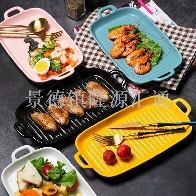 The new Jingdezhen ceramic glaze baking tray handle tray microwave oven special steam box oven supermarket retail