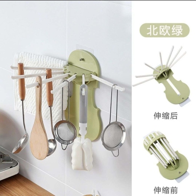 T21-7-in-1 Rack Pp Punch-Free Crack-Free 7-in-1 Retractable Storage Rack Towel Clothes Hanging Ornament